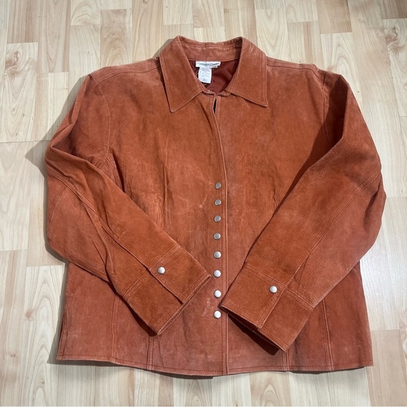 Vintage Y2K Coldwater Creek Rust Suede Leather Collared Snap Western Jacket PXL - Picture 1 of 5